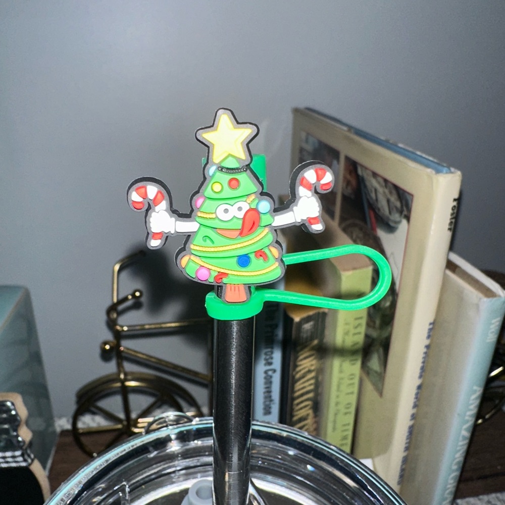 Set of 5 Christmas water bottle straw caps, covers.